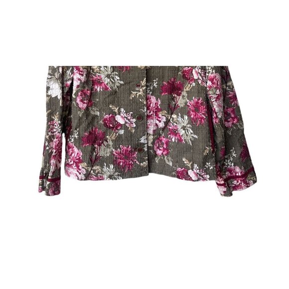 J. Jill Floral Jacket Size L Cotton Spring Lightweight Lagenlook Easter Green - Picture 3 of 8